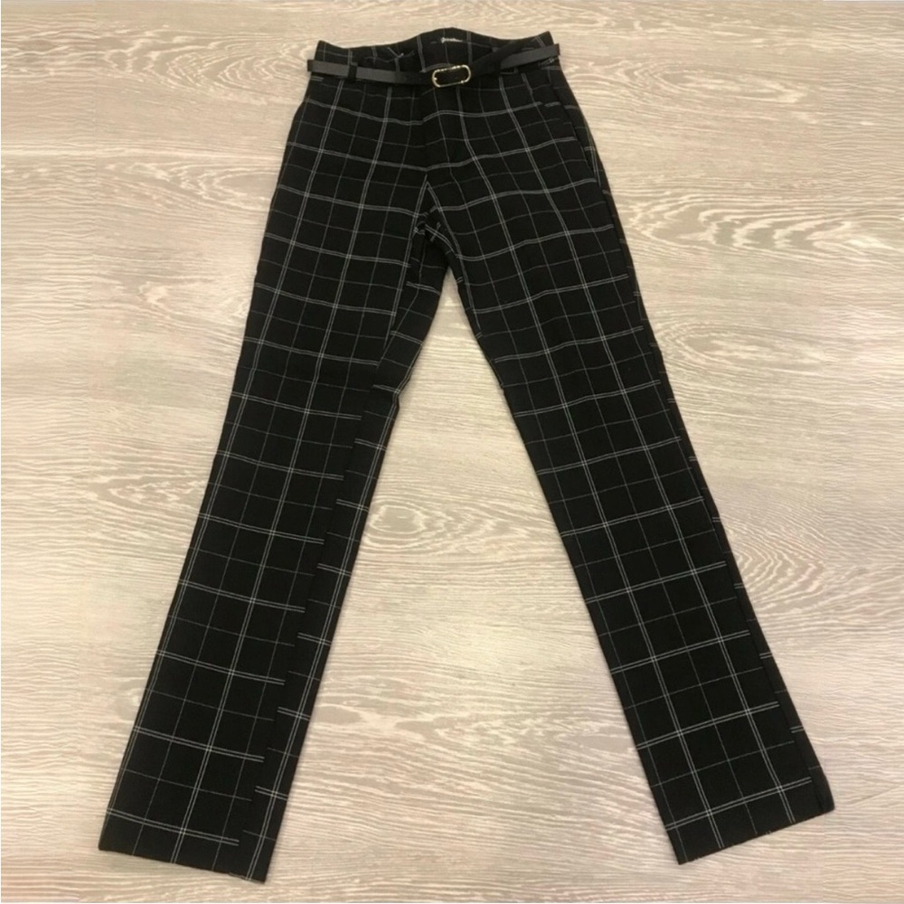 Stradivarius Slim Fit Belted Plaid Trousers